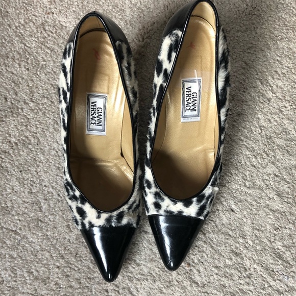 Versace Shoes - Versace zebra fur gold heel patent pumps 39.5 UC